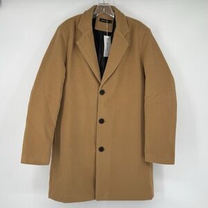 Beninos Men's L Camel Wool Blend Overcoat Classic 3 Button Topcoat Pea Coat NWT